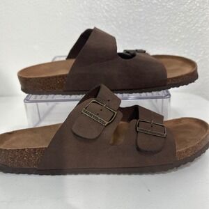 Nautica Mens Slides Sandals Size 11 US Brown Faux Leather Slip On Casual